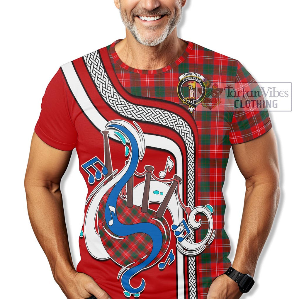 Chisholm Modern Tartan T-Shirt with Epic Bagpipe Style Kid's Shirt - Tartanvibesclothing Shop