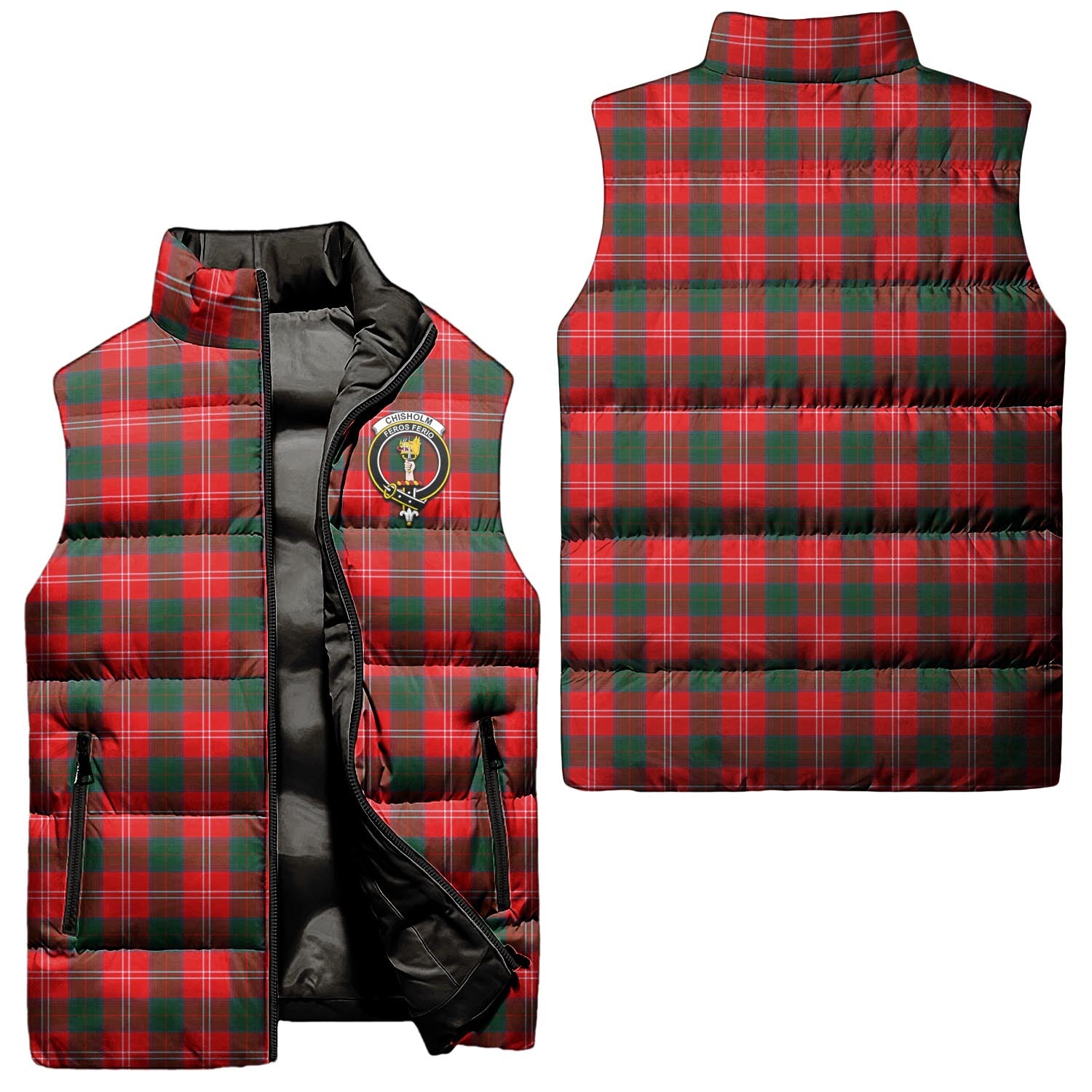 Chisholm Modern Tartan Sleeveless Puffer Jacket with Family Crest Unisex - Tartanvibesclothing