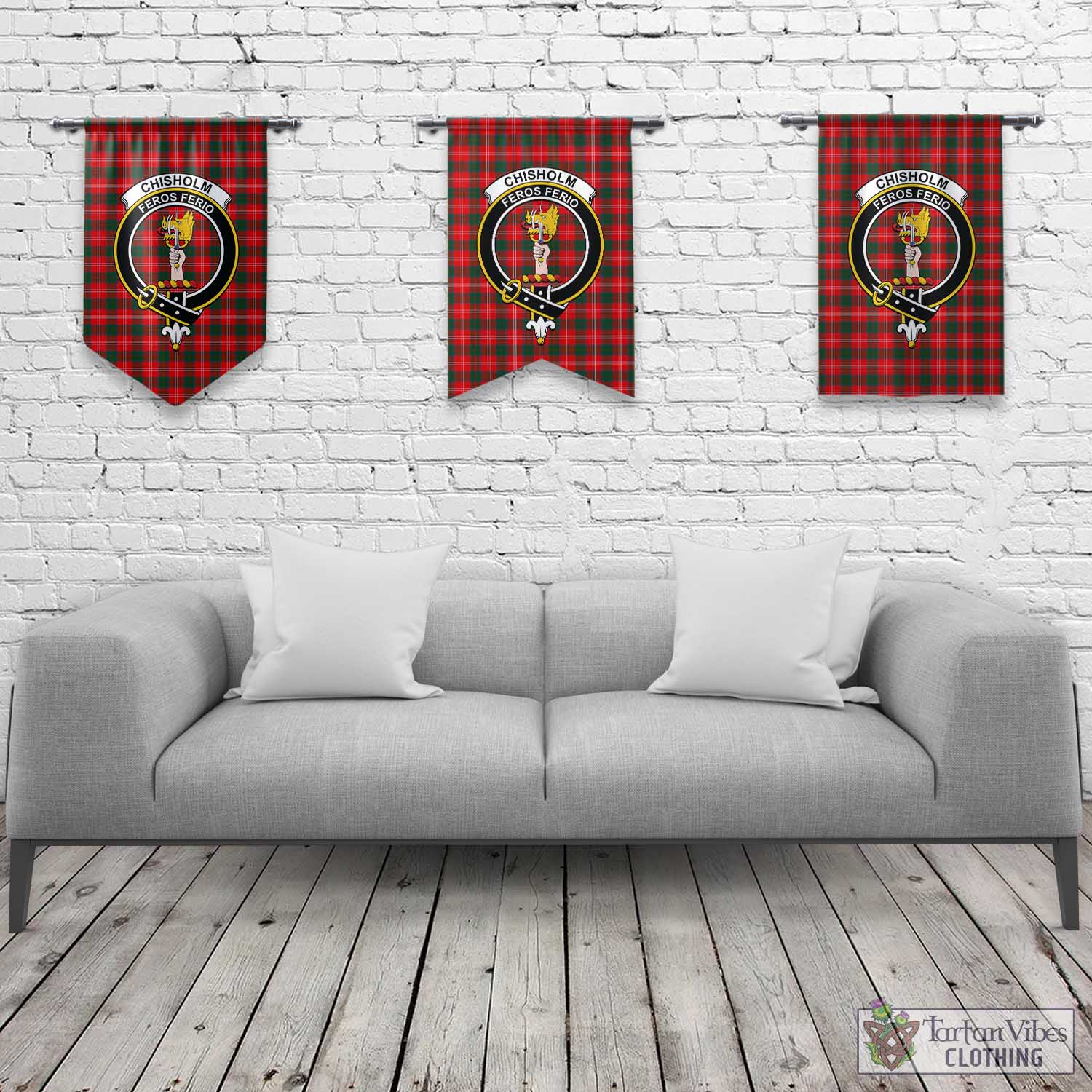 Tartan Vibes Clothing Chisholm Modern Tartan Gonfalon, Tartan Banner with Family Crest