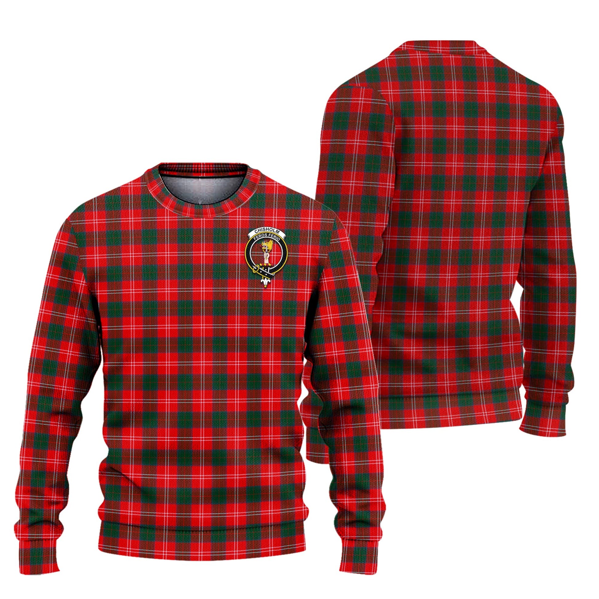 Chisholm Modern Tartan Knitted Sweater with Family Crest Unisex - Tartanvibesclothing