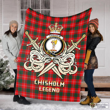 Chisholm Modern Tartan Blanket with Clan Crest and the Golden Sword of Courageous Legacy