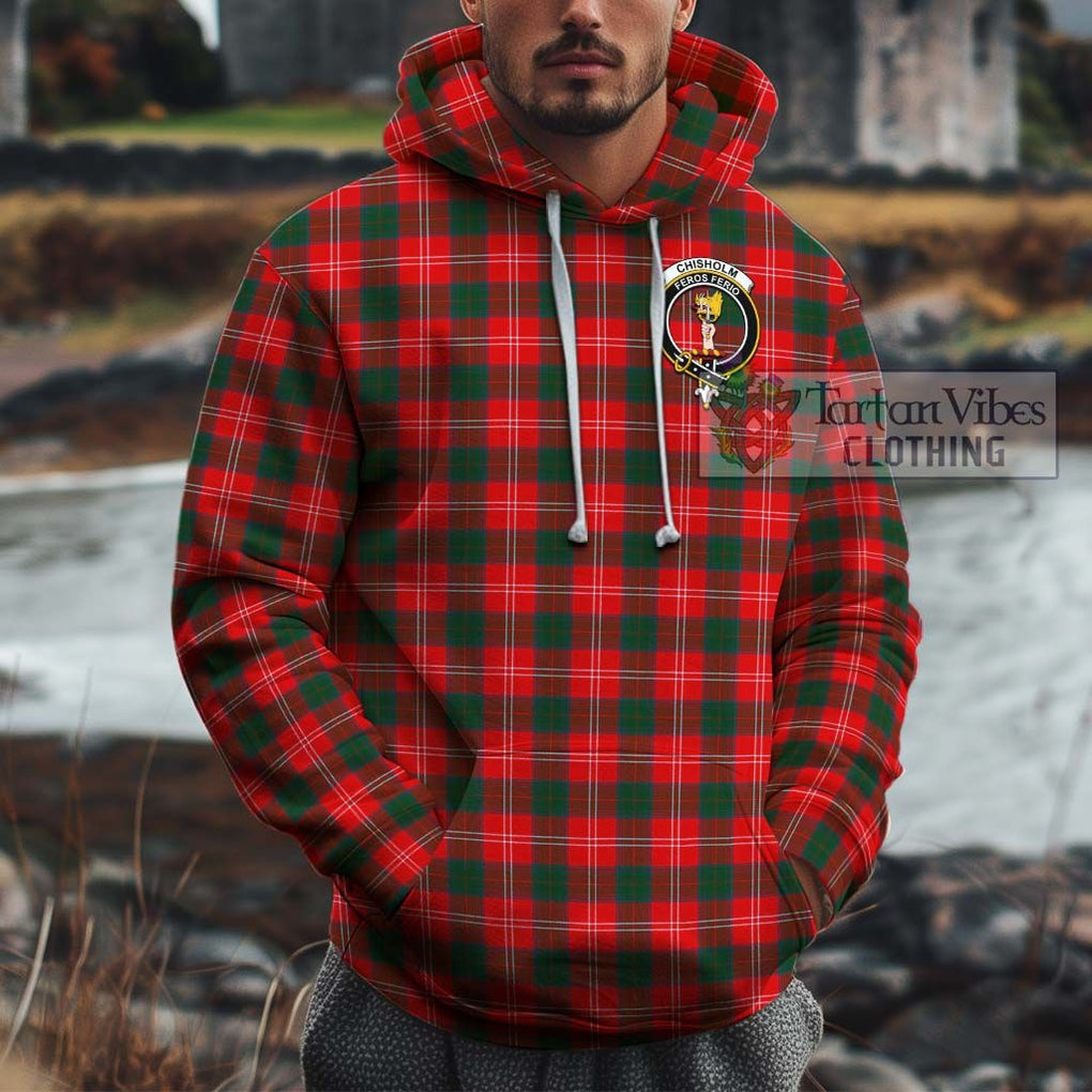 Chisholm Modern Tartan Cotton Hoodie with Family Crest Pullover Hoodie XS - Tartan Vibes Clothing