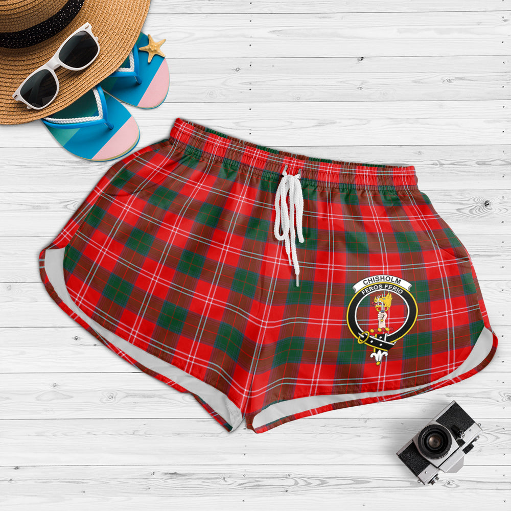 chisholm-modern-tartan-womens-shorts-with-family-crest