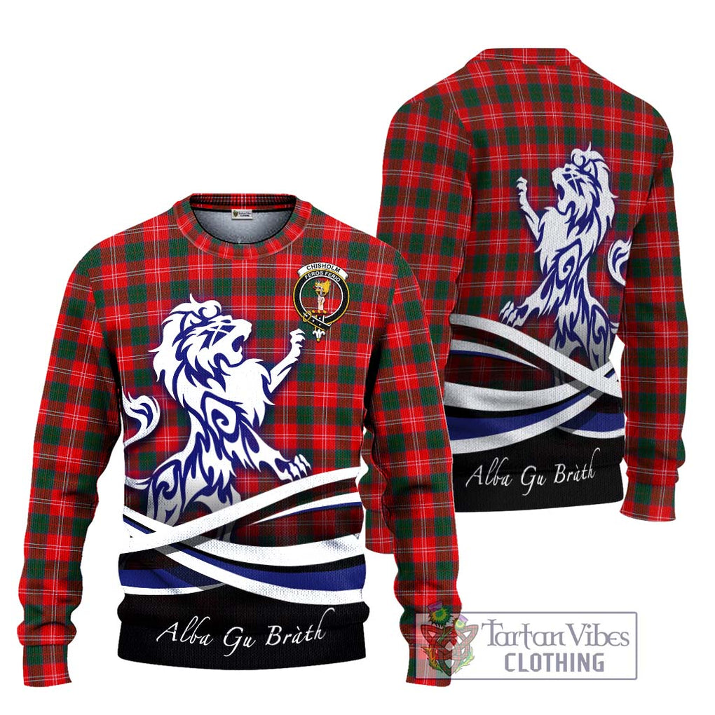 Chisholm Modern Tartan Knitted Sweater with Alba Gu Brath Regal Lion Emblem Unisex - Tartanvibesclothing Shop