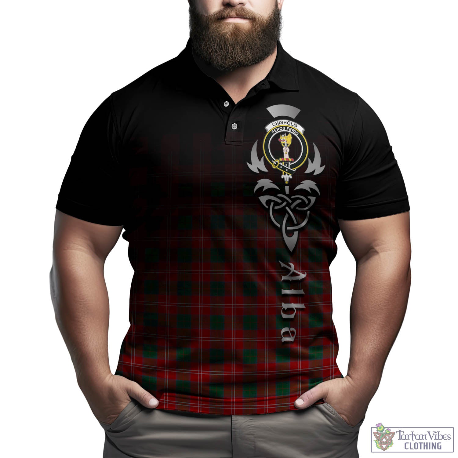 Tartan Vibes Clothing Chisholm Modern Tartan Polo Shirt Featuring Alba Gu Brath Family Crest Celtic Inspired