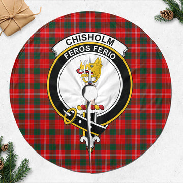 Chisholm Modern Tartan Christmas Tree Skirt with Family Crest