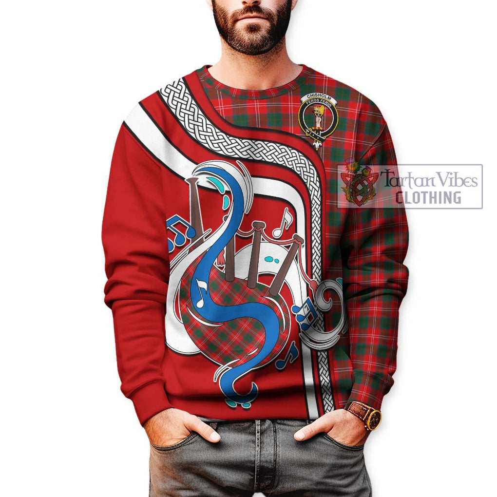 Chisholm Modern Tartan Sweatshirt with Epic Bagpipe Style Unisex - Tartanvibesclothing Shop