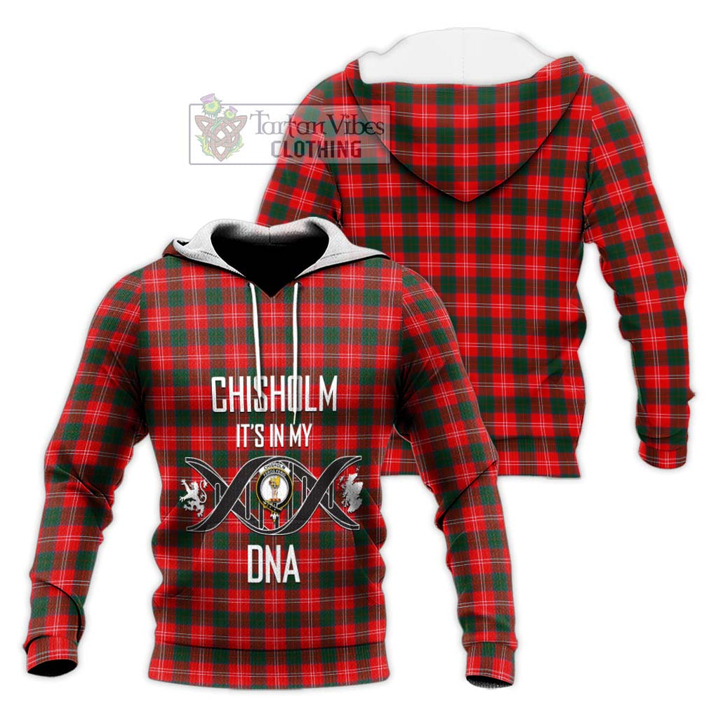 Chisholm Modern Tartan Knitted Hoodie with Family Crest DNA In Me Style Unisex Knitted Pullover Hoodie - Tartanvibesclothing Shop