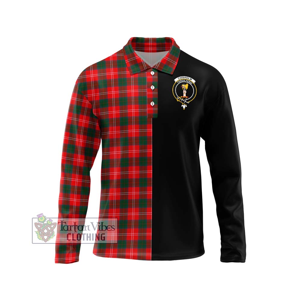 Chisholm Modern Tartan Long Sleeve Polo Shirt with Family Crest and Half Of Me Style Unisex - Tartanvibesclothing Shop