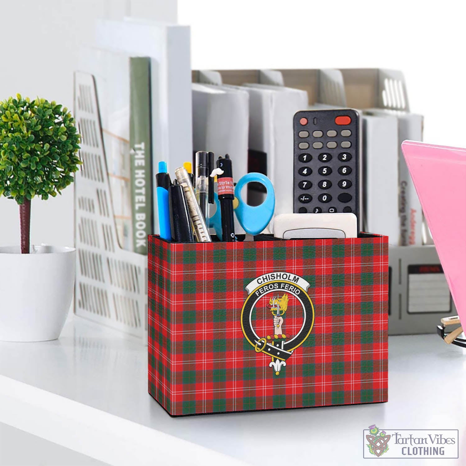 Tartan Vibes Clothing Chisholm Modern Tartan Pen Holder with Family Crest