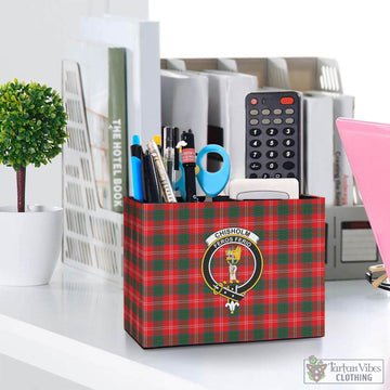 Chisholm Modern Tartan Pen Holder with Family Crest