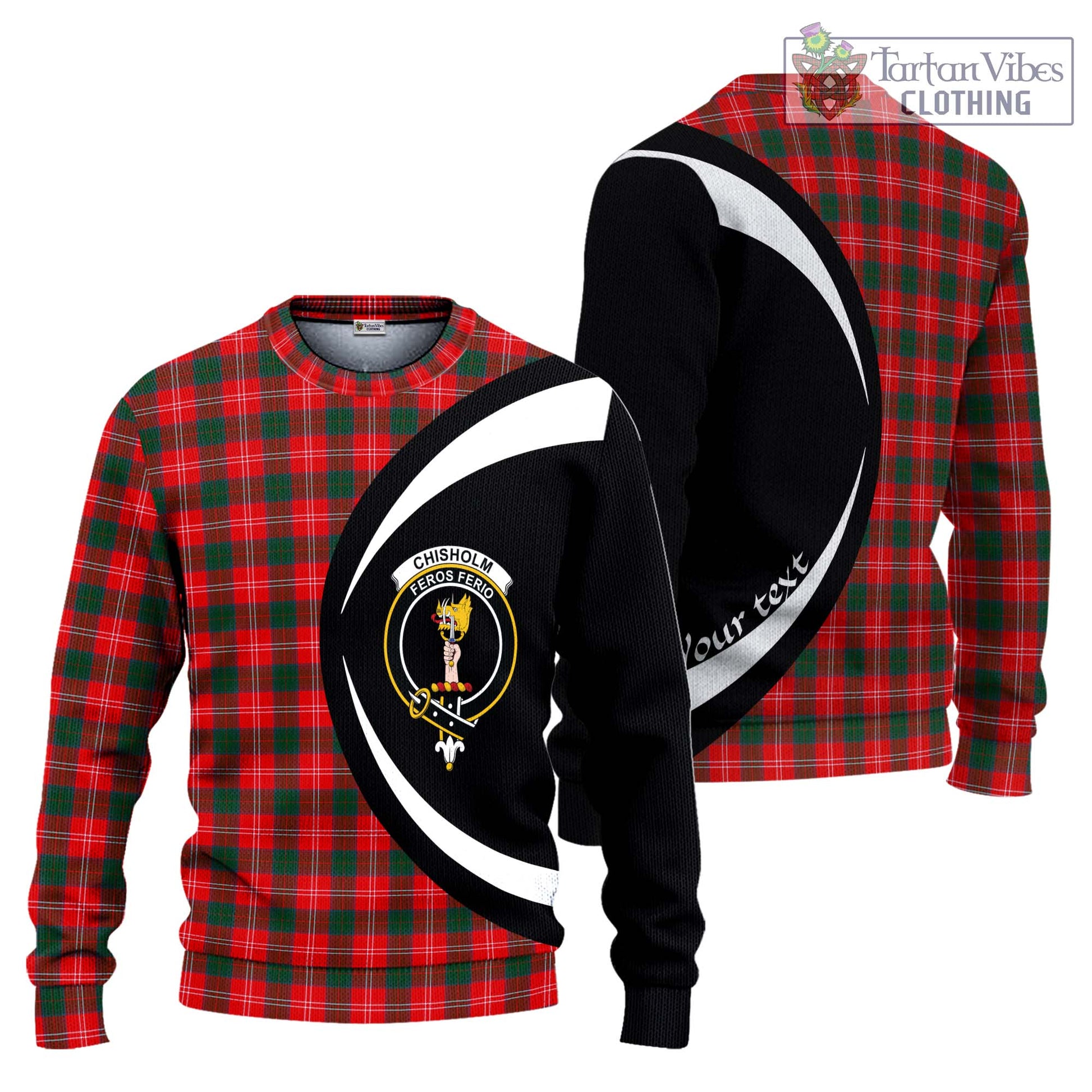 Chisholm Modern Tartan Ugly Sweater with Family Crest Circle Style Unisex - Tartan Vibes Clothing