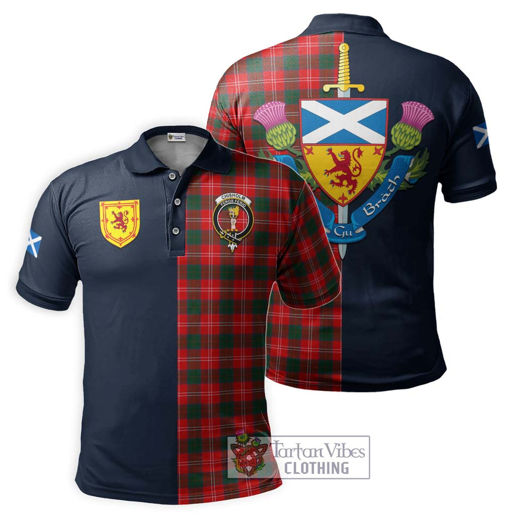 Tartan Vibes Clothing Chisholm Modern Tartan Polo Shirt with Scottish Lion Royal Arm Half Style