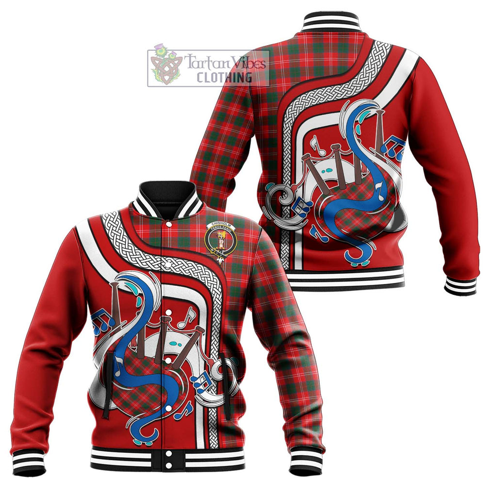 Tartan Vibes Clothing Chisholm Modern Tartan Baseball Jacket with Epic Bagpipe Style