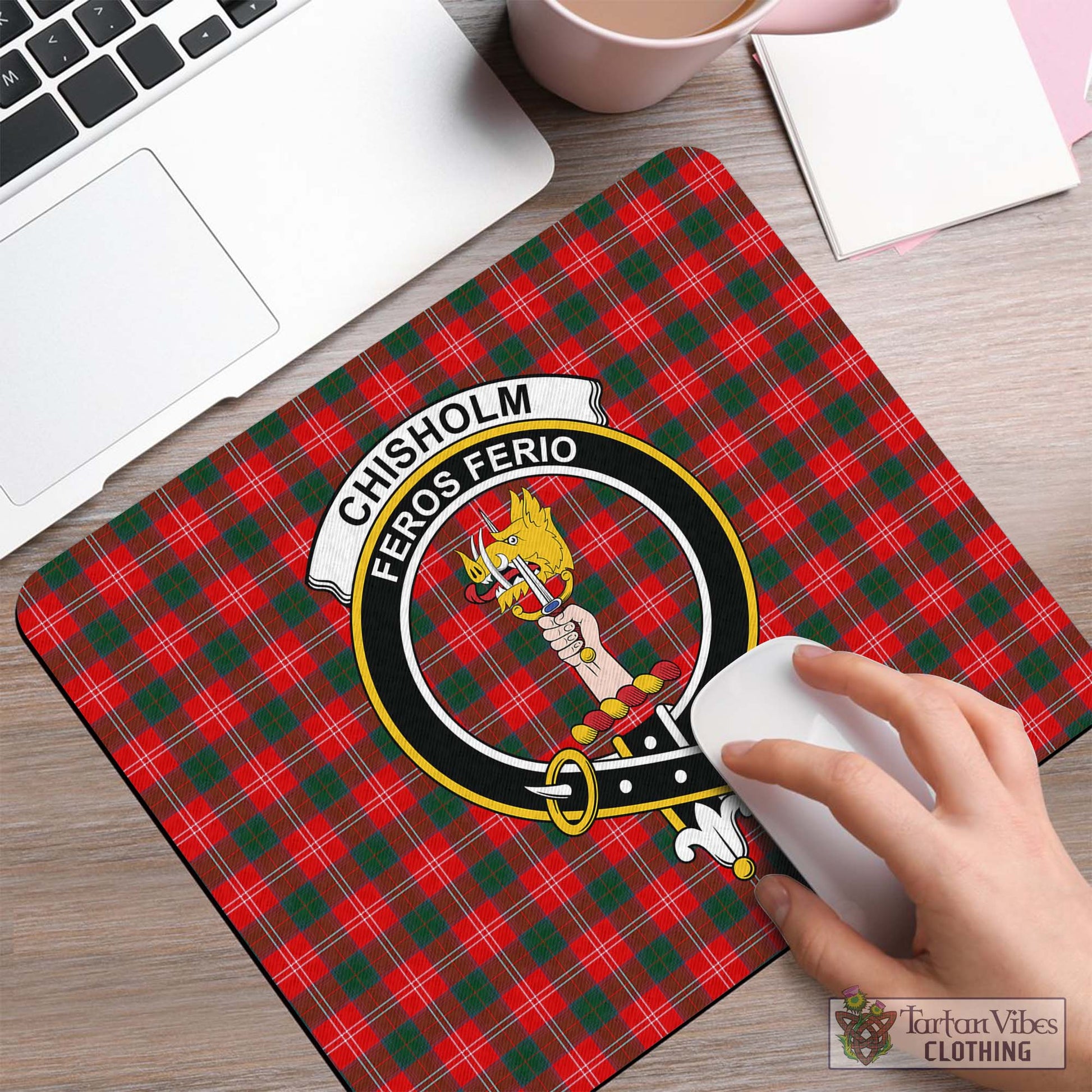 Tartan Vibes Clothing Chisholm Modern Tartan Mouse Pad with Family Crest