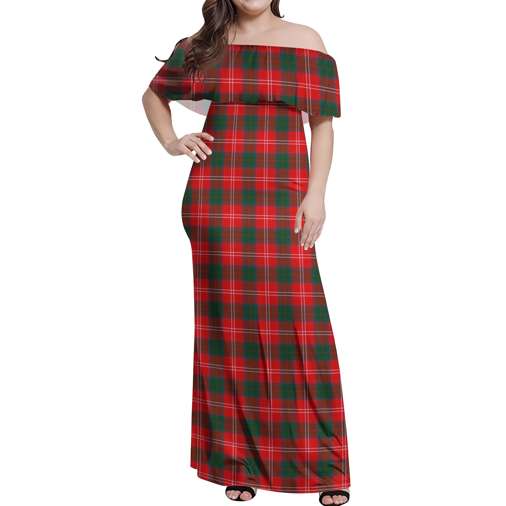 Chisholm Modern Tartan Off Shoulder Long Dress Women's Dress - Tartanvibesclothing