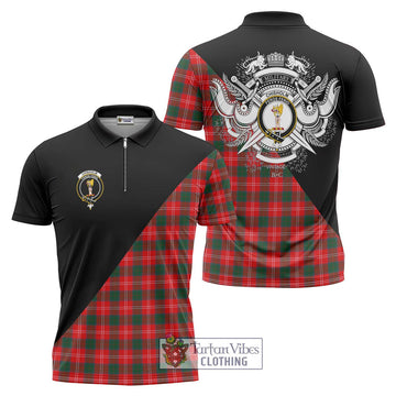 Chisholm Modern Tartan Zipper Polo Shirt with Family Crest and Military Logo Style