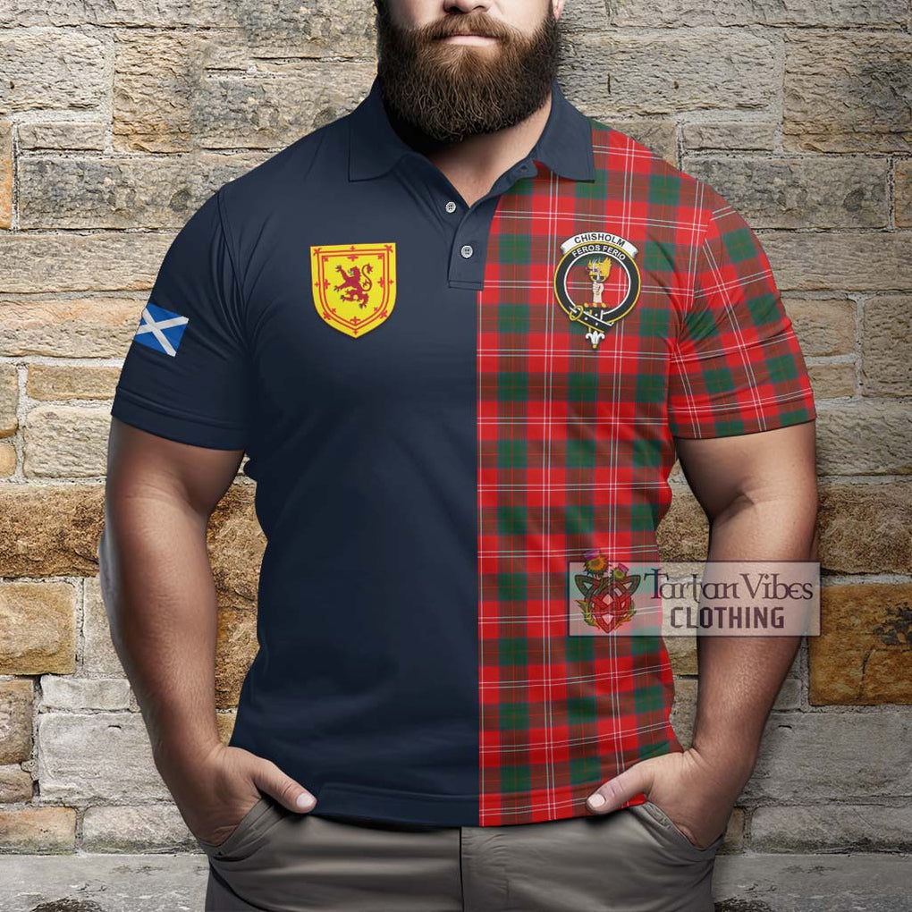 Tartan Vibes Clothing Chisholm Modern Tartan Polo Shirt with Scottish Lion Royal Arm Half Style