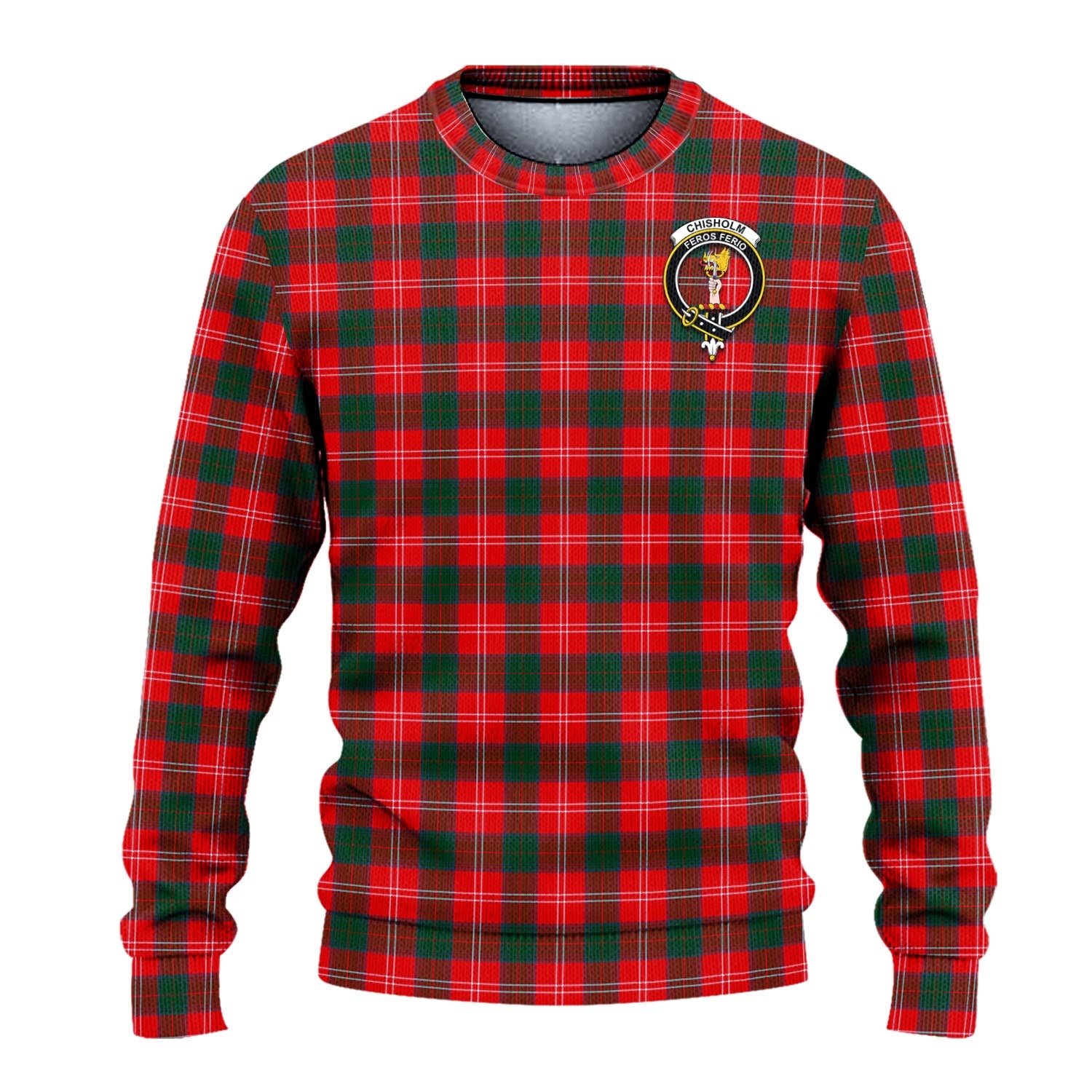 Chisholm Modern Tartan Knitted Sweater with Family Crest - Tartanvibesclothing