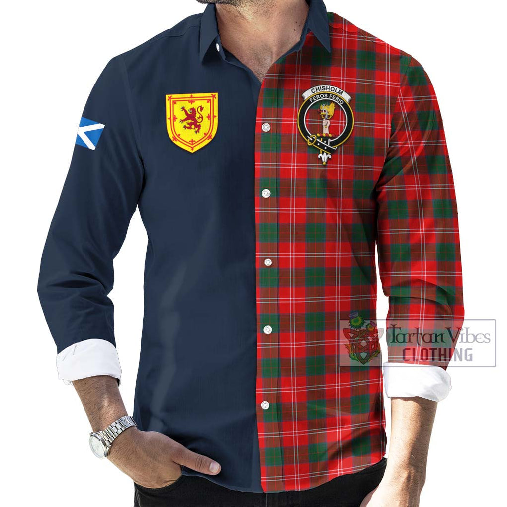 Tartan Vibes Clothing Chisholm Modern Tartan Long Sleeve Button Shirt with Scottish Lion Royal Arm Half Style