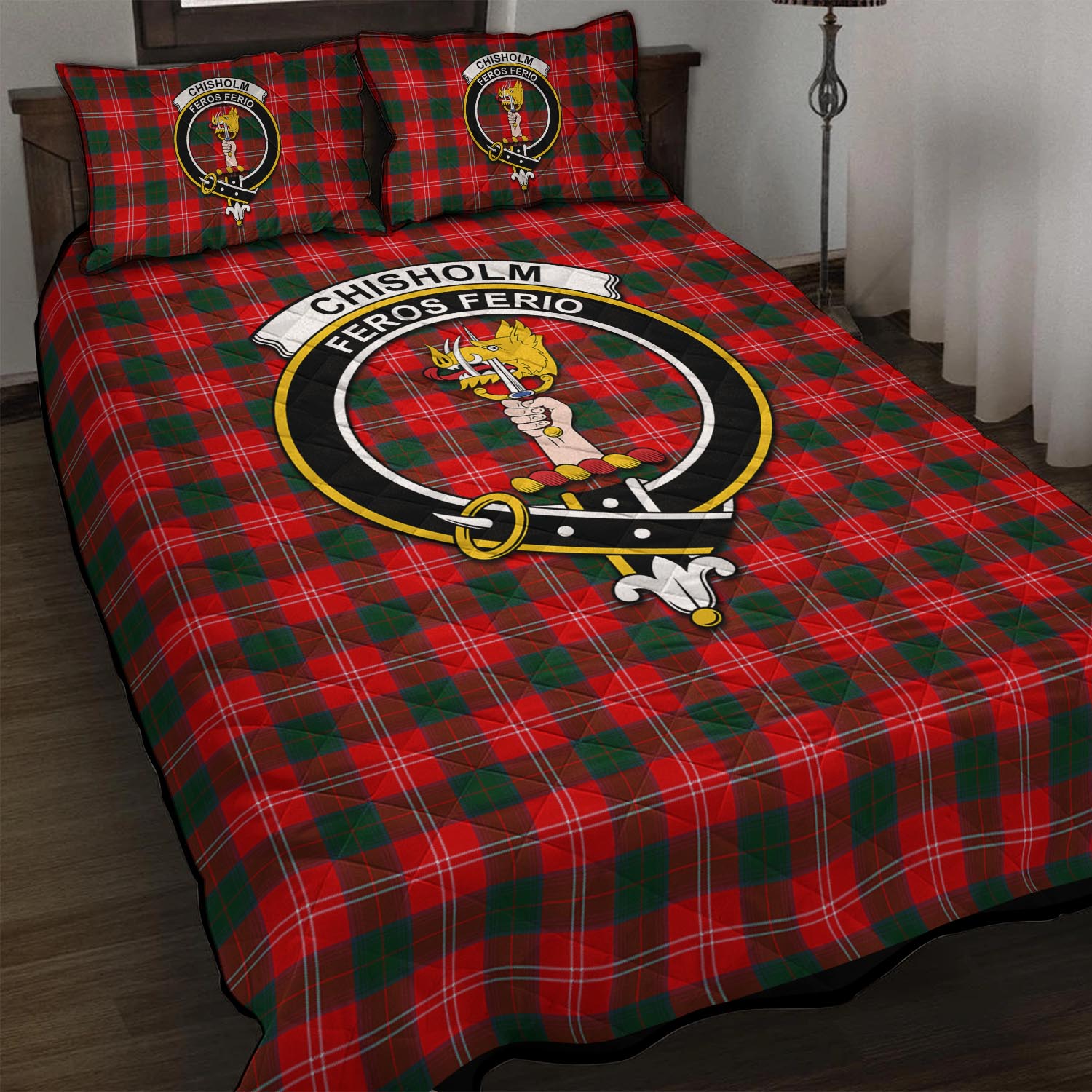 Chisholm Modern Tartan Quilt Bed Set with Family Crest - Tartan Vibes Clothing