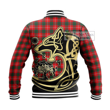 Chisholm Modern Tartan Baseball Jacket with Family Crest Celtic Wolf Style