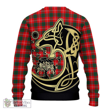 Chisholm Modern Tartan Ugly Sweater with Family Crest Celtic Wolf Style