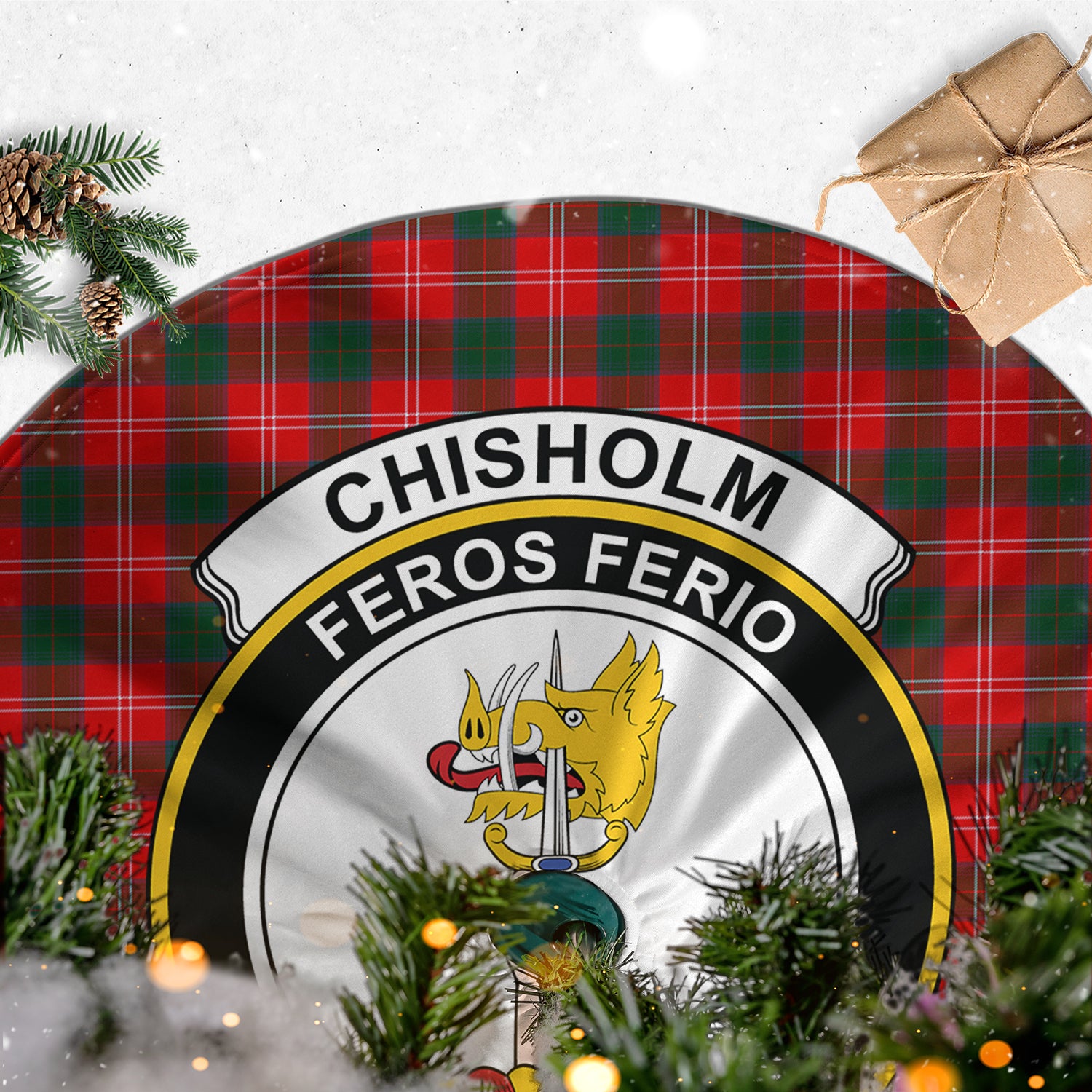 Chisholm Modern Tartan Christmas Tree Skirt with Family Crest - Tartanvibesclothing