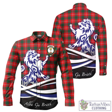 Chisholm Modern Tartan Long Sleeve Button Up Shirt with Alba Gu Brath Regal Lion Emblem