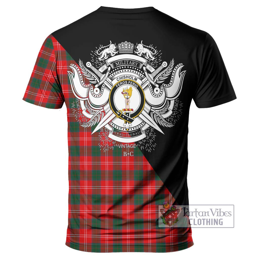 Chisholm Modern Tartan T-Shirt with Family Crest and Military Logo Style - Tartanvibesclothing Shop