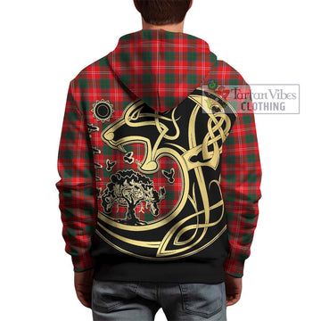 Chisholm Modern Tartan Hoodie with Family Crest Celtic Wolf Style