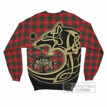 Chisholm Modern Tartan Sweatshirt with Family Crest Celtic Wolf Style