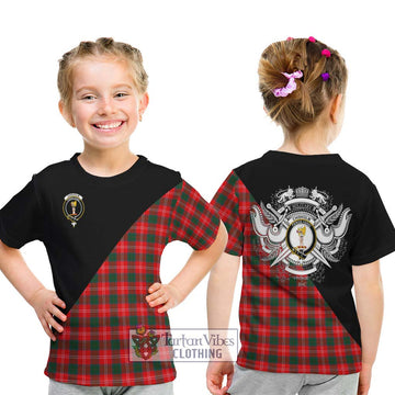 Chisholm Modern Tartan Kid T-Shirt with Family Crest and Military Logo Style