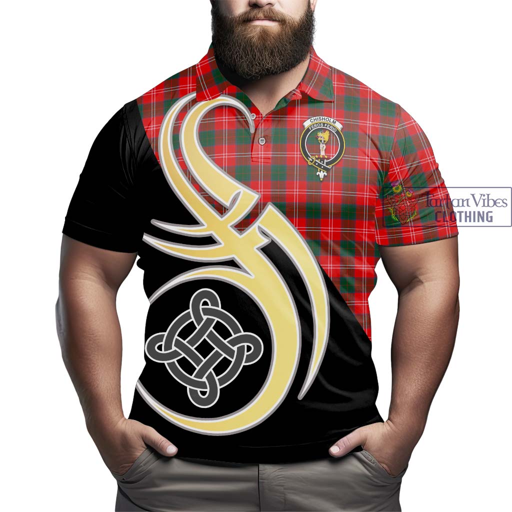 Chisholm Modern Tartan Polo Shirt with Family Crest and Celtic Symbol Style - Tartan Vibes Clothing