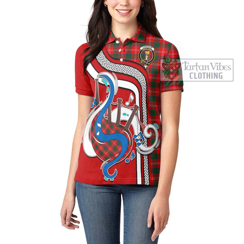 Chisholm Modern Tartan Women's Polo Shirt with Epic Bagpipe Style - Tartanvibesclothing Shop