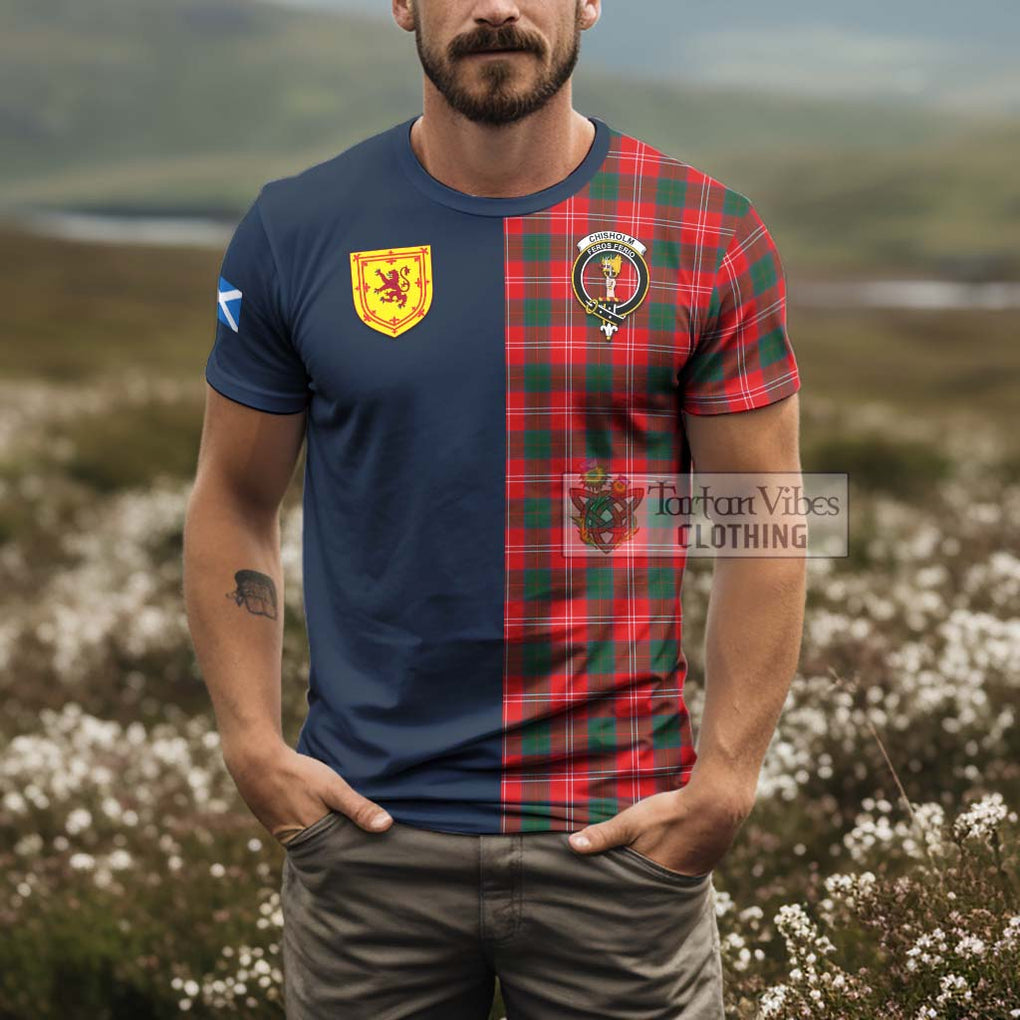 Tartan Vibes Clothing Chisholm Modern Tartan T-Shirt Alba with Scottish Lion Royal Arm Half Style