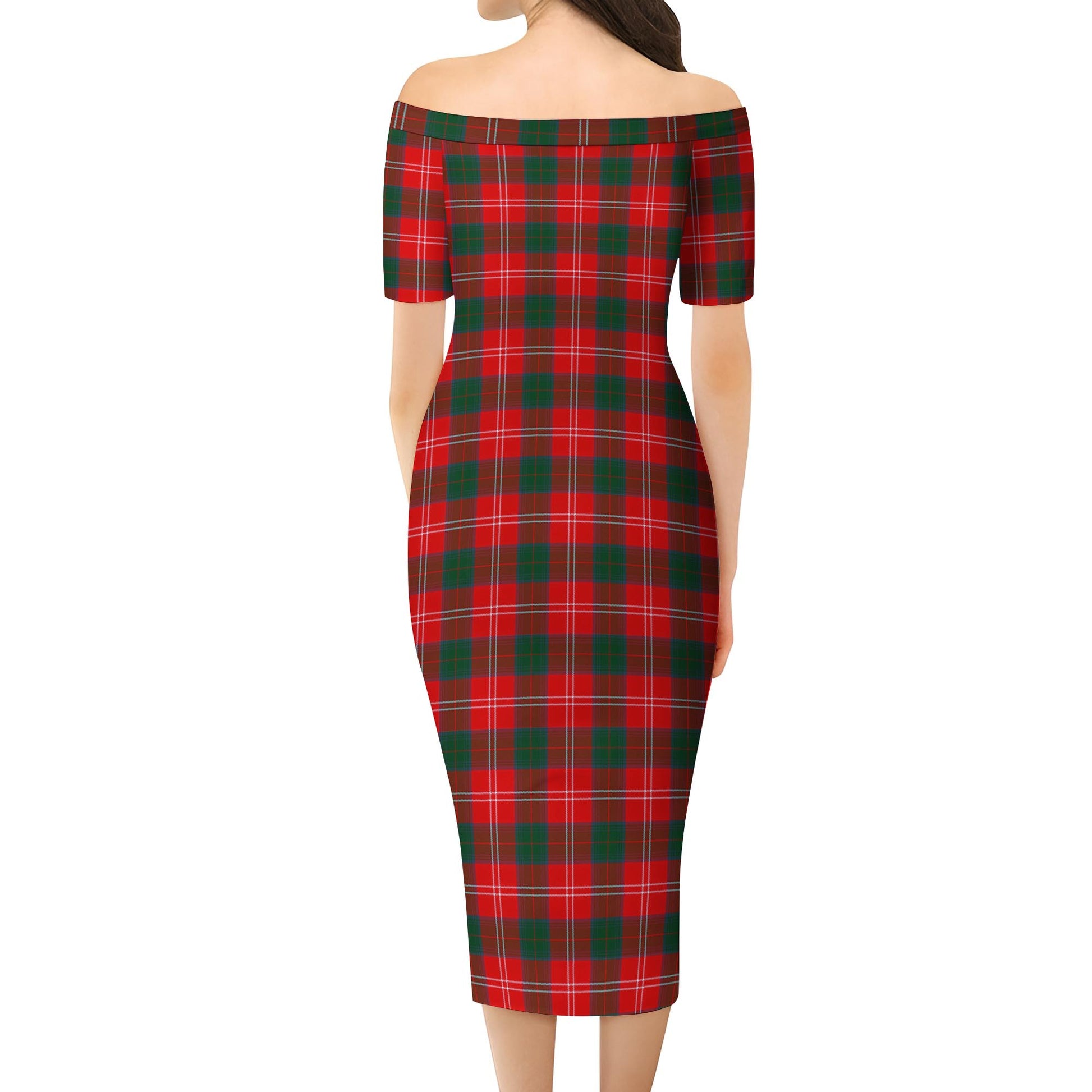 Chisholm Modern Tartan Off Shoulder Lady Dress - Tartanvibesclothing