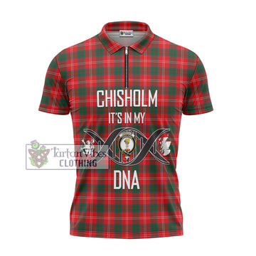 Chisholm Modern Tartan Zipper Polo Shirt with Family Crest DNA In Me Style