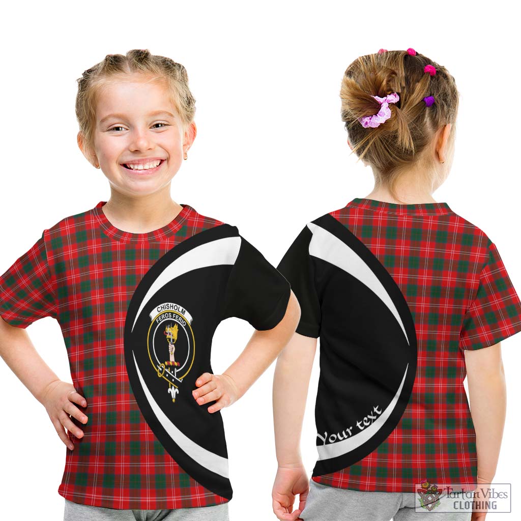 Chisholm Modern Tartan Kid T-Shirt with Family Crest Circle Style - Tartan Vibes Clothing