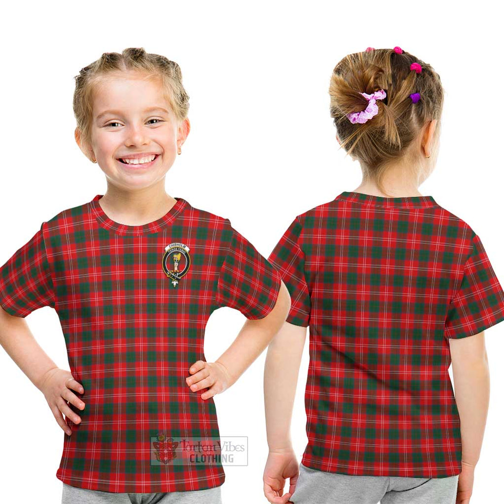 Chisholm Modern Tartan Kid T-Shirt with Family Crest - Tartanvibesclothing Shop