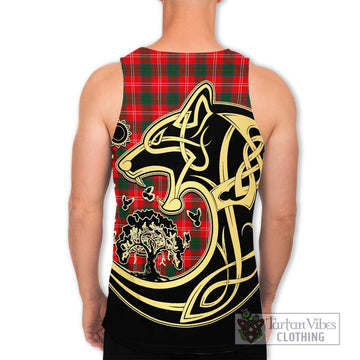 Chisholm Modern Tartan Men's Tank Top with Family Crest Celtic Wolf Style