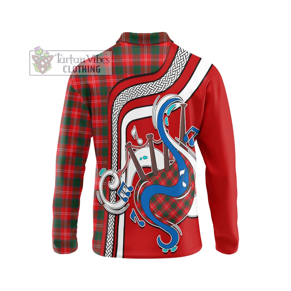 Tartan Vibes Clothing Chisholm Modern Tartan Long Sleeve Polo Shirt with Epic Bagpipe Style