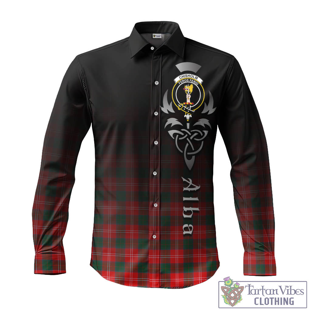 Tartan Vibes Clothing Chisholm Modern Tartan Long Sleeve Button Up Featuring Alba Gu Brath Family Crest Celtic Inspired