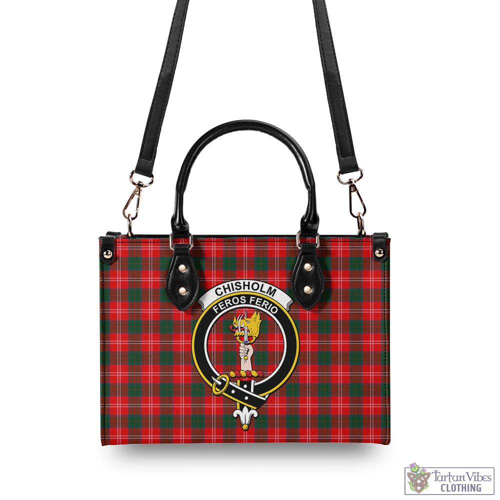 Tartan Vibes Clothing Chisholm Modern Tartan Luxury Leather Handbags with Family Crest