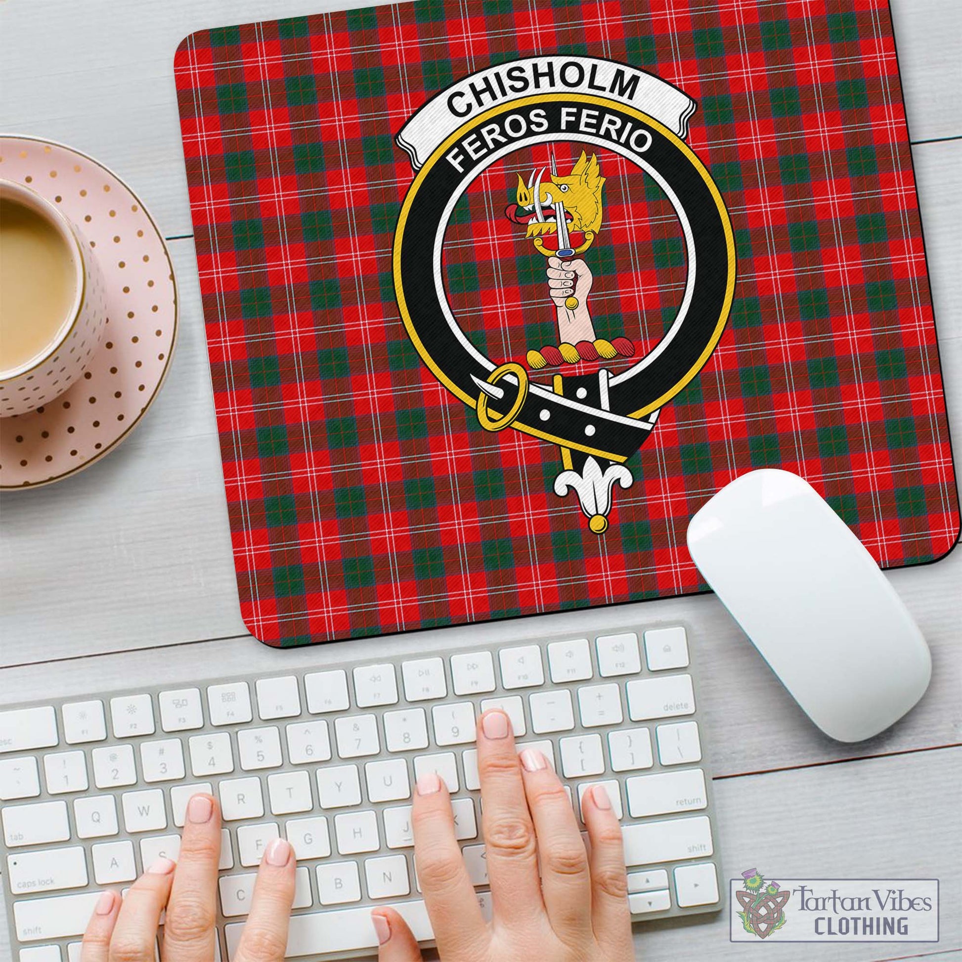 Tartan Vibes Clothing Chisholm Modern Tartan Mouse Pad with Family Crest