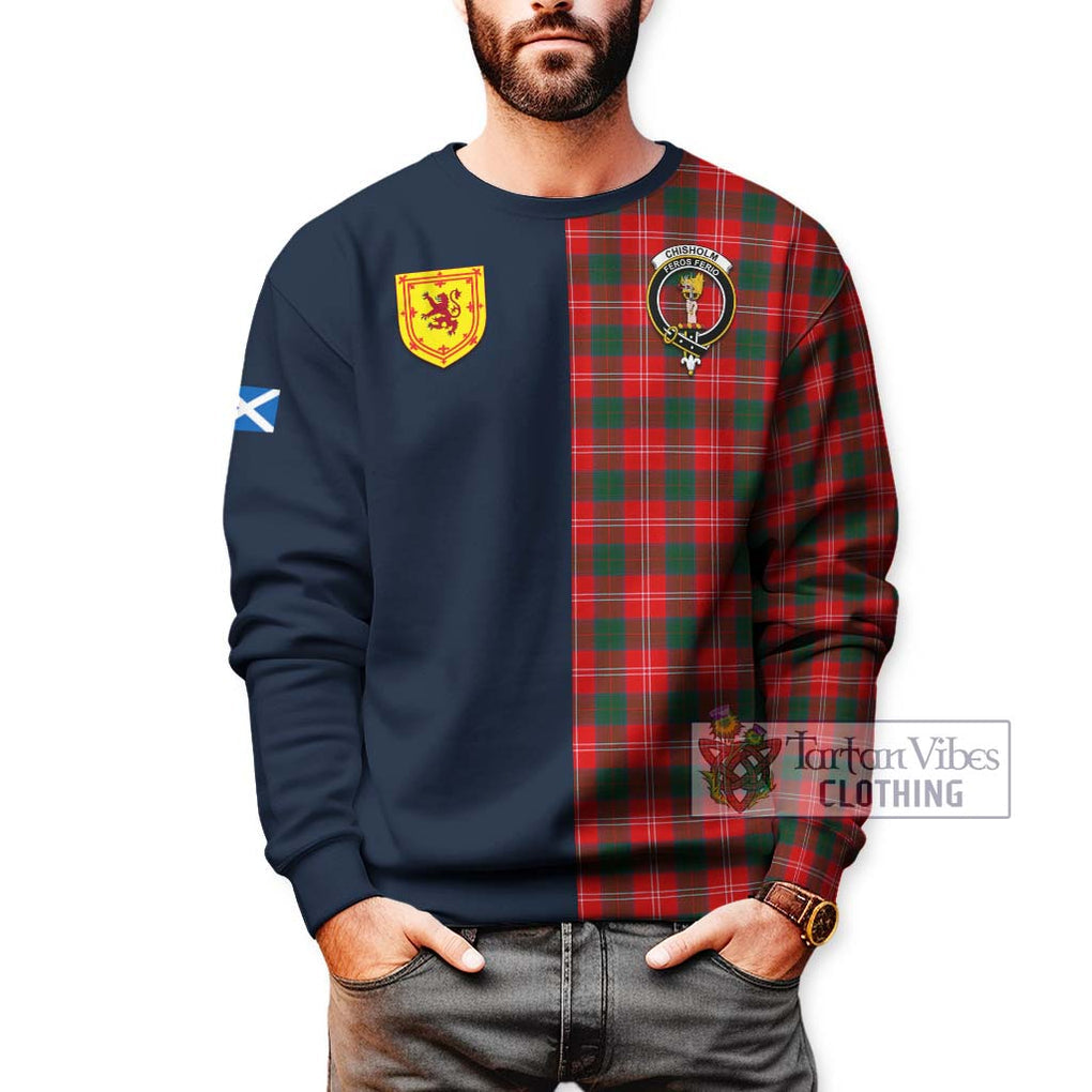 Tartan Vibes Clothing Chisholm Modern Tartan Sweatshirt with Scottish Lion Royal Arm Half Style