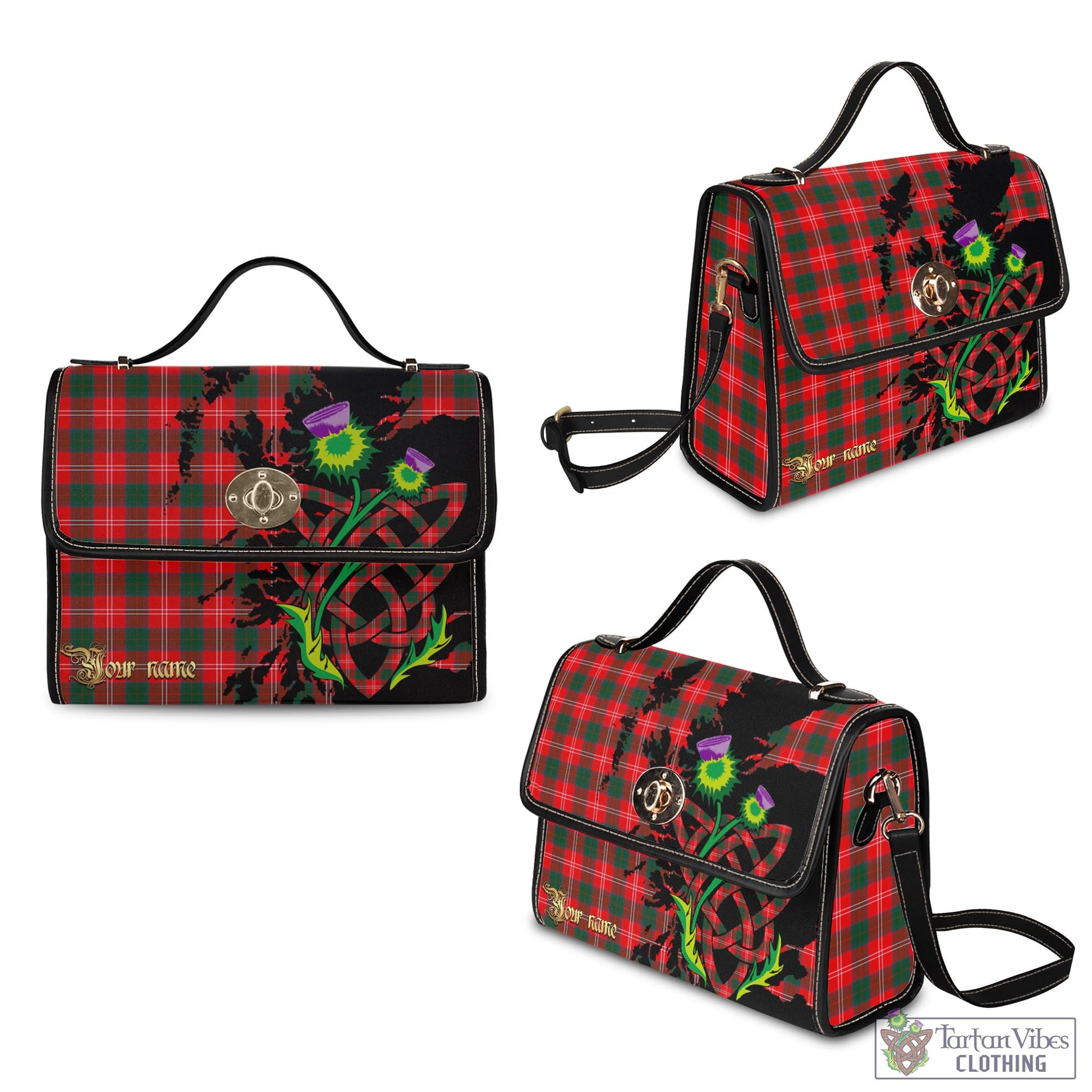 Tartan Vibes Clothing Chisholm Modern Tartan Waterproof Canvas Bag with Scotland Map and Thistle Celtic Accents