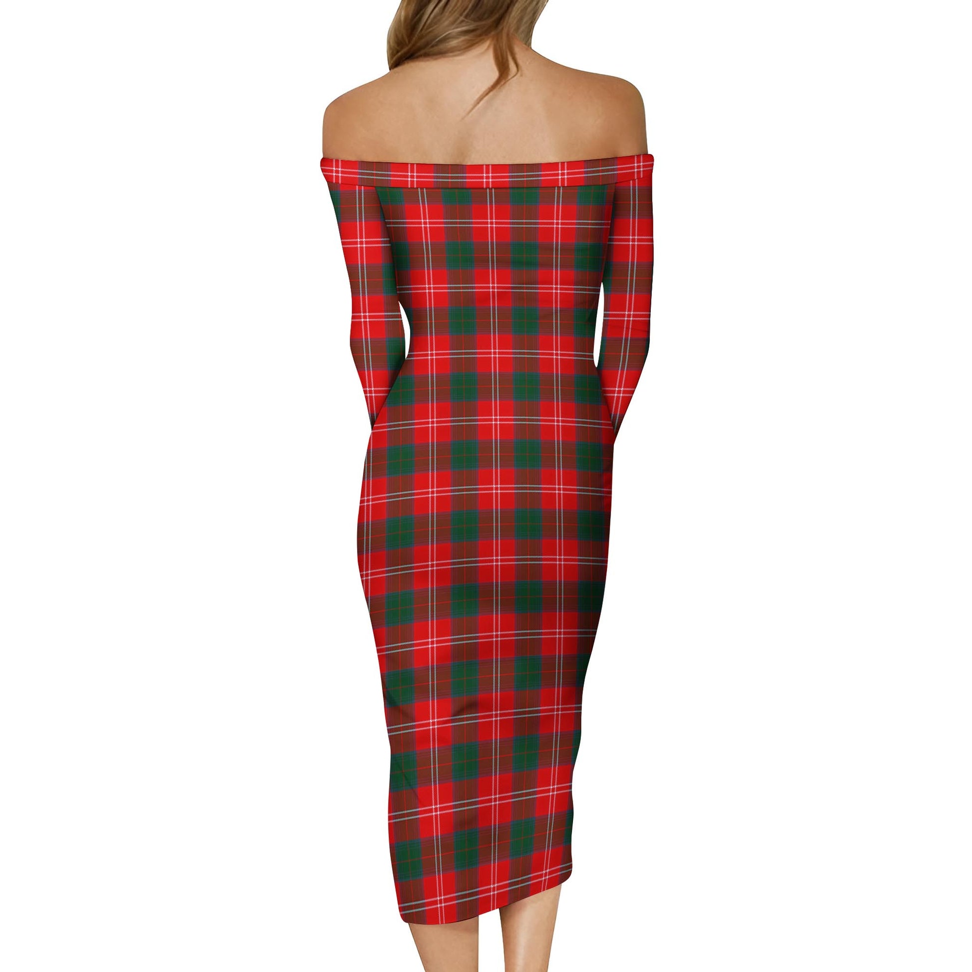 Chisholm Modern Tartan Off Shoulder Lady Dress - Tartanvibesclothing