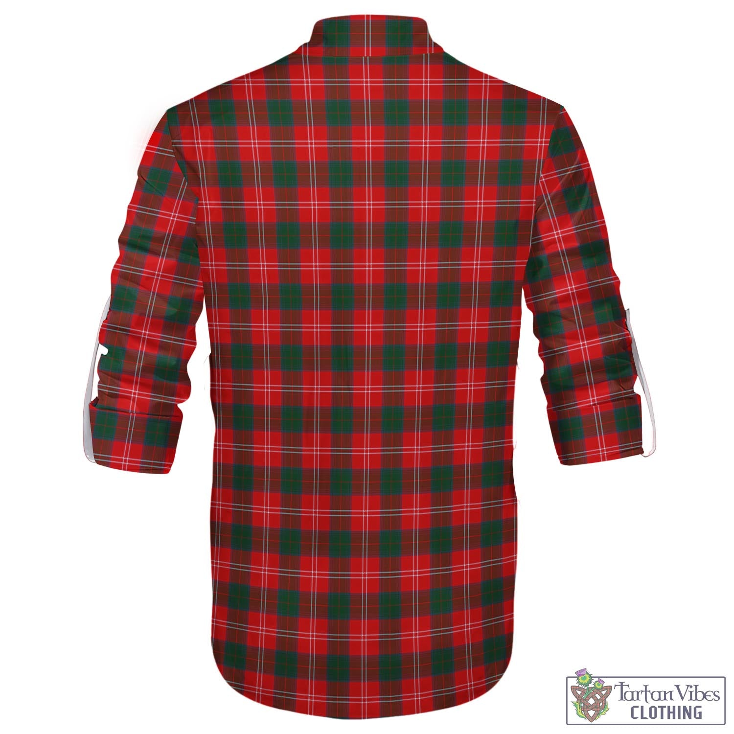 Tartan Vibes Clothing Chisholm Modern Tartan Men's Scottish Traditional Jacobite Ghillie Kilt Shirt with Family Crest