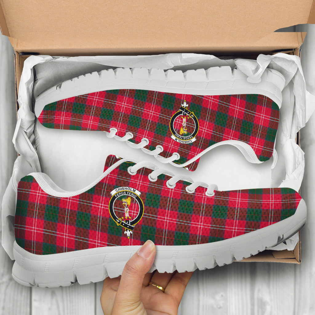 Chisholm Modern Tartan Sneakers with Family Crest - Tartan Vibes Clothing